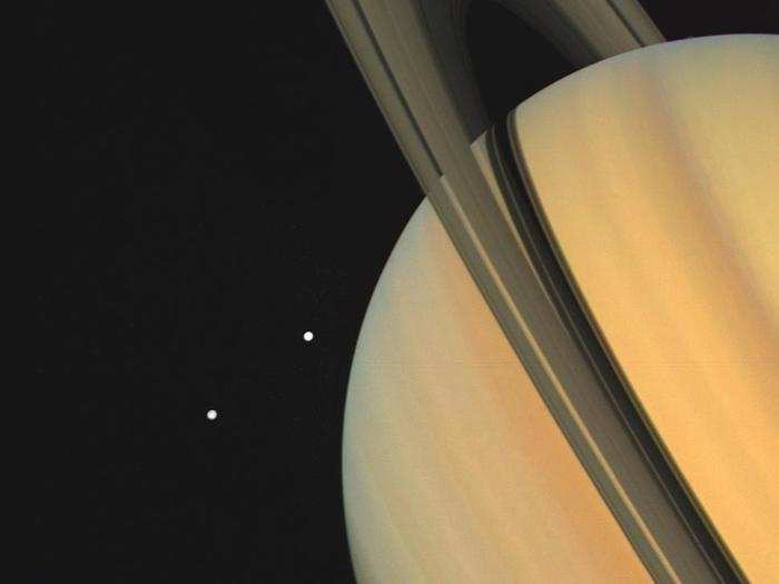 In 1980, Voyager 1 beamed back the first images of Saturn. As the spacecraft passed the ringed planet, it photographed Saturn