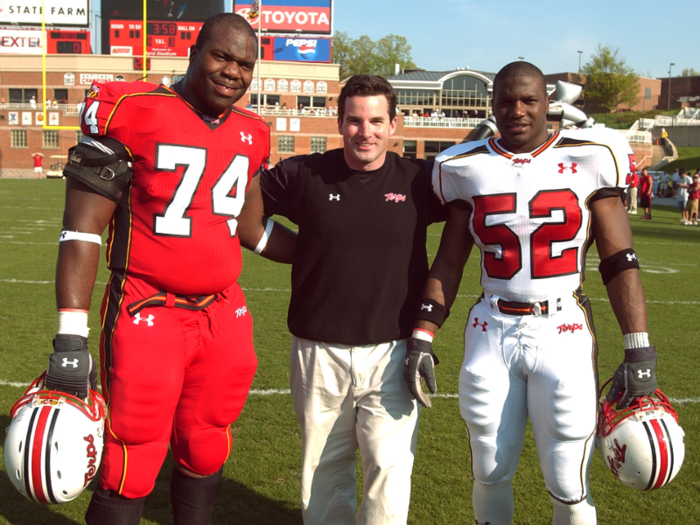 Plank became a walk-on at the University of Maryland in College Park; it was there that he started focusing on the material of his football uniform.