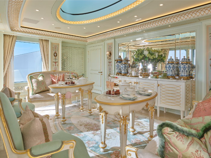 On the upper deck is another Paris-inspired room, this one a tea room dedicated to French luxury bakery Ladurée.