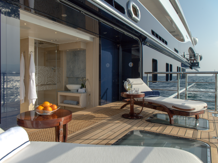 Lounge chairs line the sea terrace.