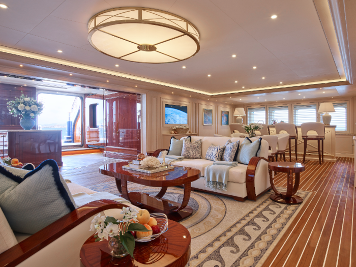 The yacht has its own "beach club" area, described in press materials as "a transitional space between the exterior and interior."