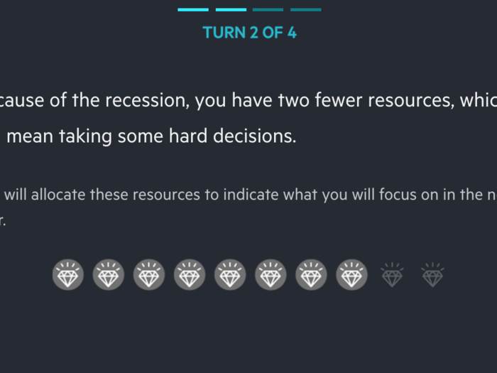 This year I only have 8 resources, so I gave 2 to each sector.