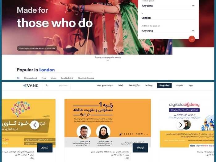 US-based event management and ticketing website Eventbrite also has its own Iranian equivalent — Evand.