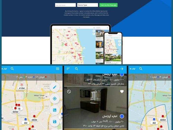 Zillow is a US-owned online real estate database. Iranian app Manzeland offers a similar service to Iranians.