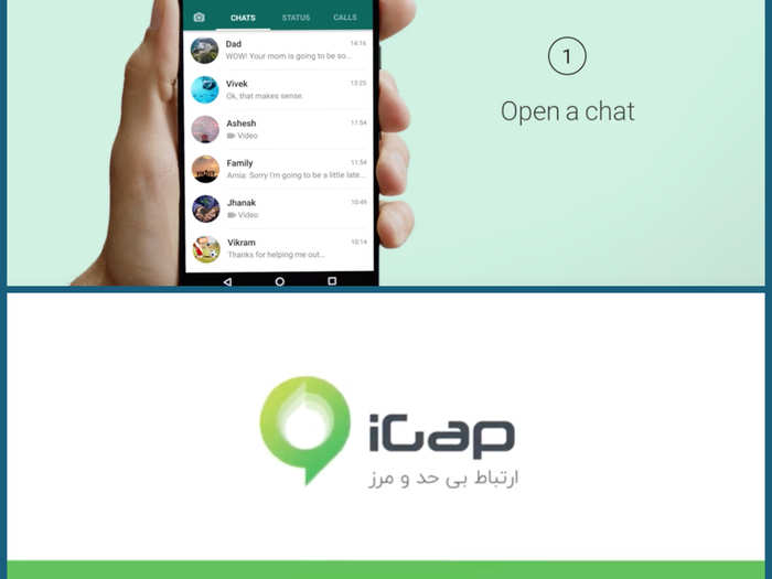 There are several messaging apps on the Iranian app market. They work in a similar way to applications such as WhatsApp, one example is iGap.