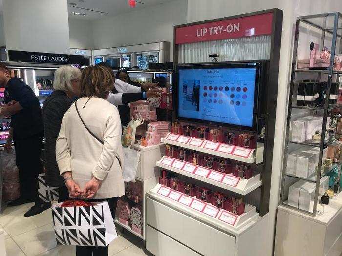 There are several augmented reality stations across the department, where you can virtually "try on" shades of lipstick and hues of foundation.