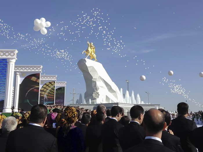 A 69-foot gold leaf statue of Berdymukhamedov riding a horse was unveiled in the capital city of Ashgabat in 2016 — called "The Protector."