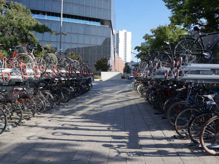 My office has its own bike rack set-up. It