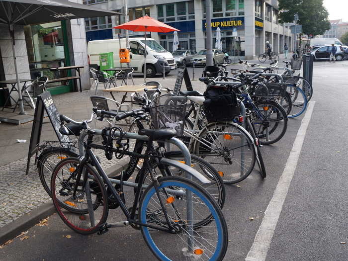 Bike racks are pretty abundant on Berlin