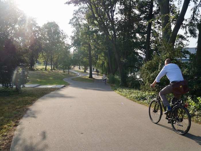 I bike along the canal for a bit, where there