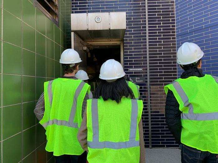 Our tour group took an elevator to the top of these "digester eggs."