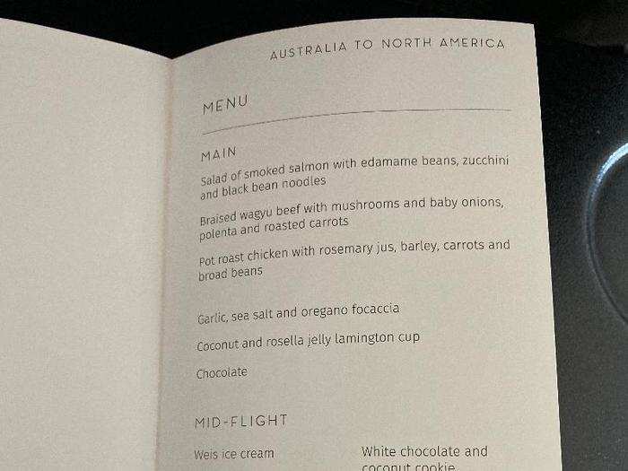 Shortly before takeoff, a flight attendant came by with a menu ...