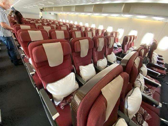 Qantas is in the process of retrofitting its A380s with new interiors, but this was one of the older cabins — it