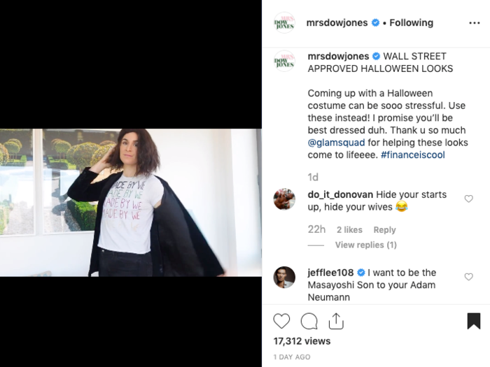 Wall Street memer Mrs. Dow Jones even made an Adam Neumann costume tutorial, and brought in a beauty squad to get Neumann