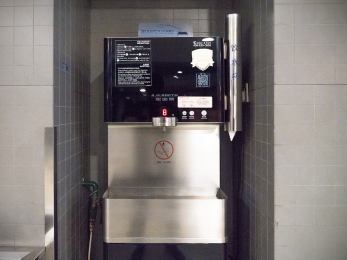 Once inside the airport, I immediately found more hot water dispensers — a ubiquitous sight in Chinese airports. The boiling water had a safety lock on it to keep out of children
