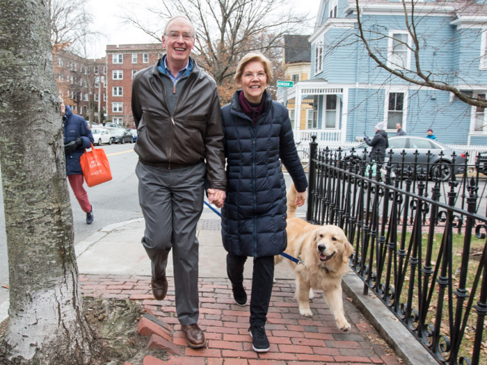 Warren and her husband live with their golden retriever, Bailey, who is sometimes seen at campaign events.