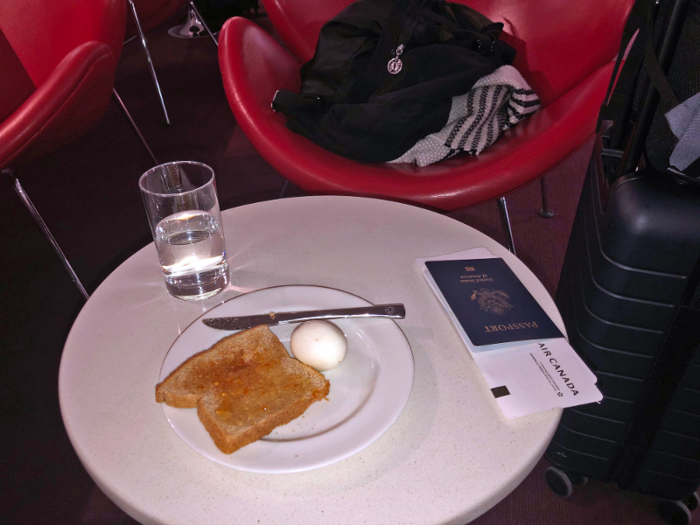 I went for toast with apricot jam and a hard-boiled egg. It did the job at 5:30 in the morning.