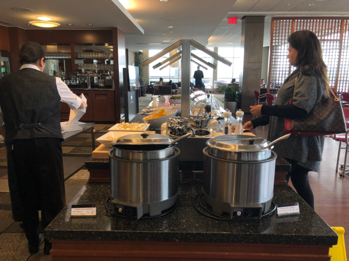 There was a small buffet centrally located in the lounge with two hot soup options ...