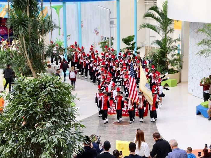 After a marching band procession with different executives and government officials, I headed up to a balcony overlooking the park to hear some opening day words.