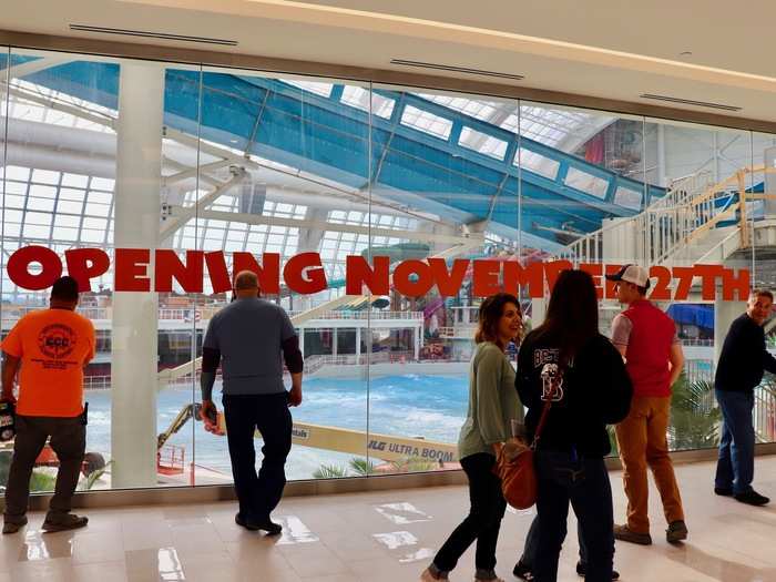 Next to the ice-skating rink, a large window revealed the unfinished DreamWorks Animation water park, which is expected to open on November 27.