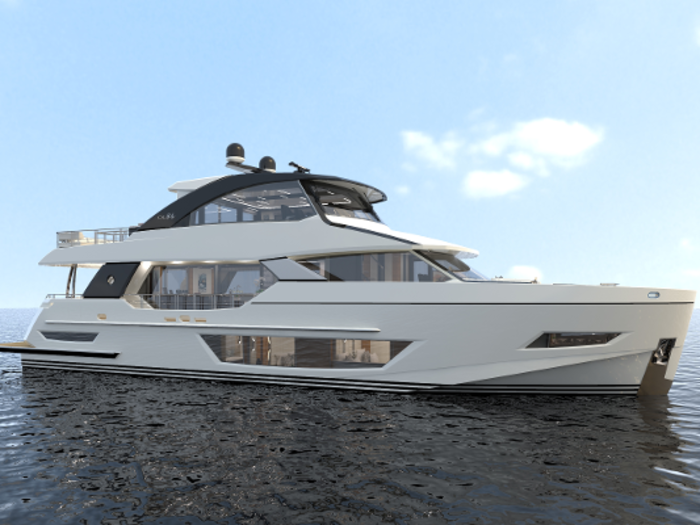 6. The 84R Open, shown here as a concept, will be an 84-foot motoryacht that promises maximum light, even in the cabins.