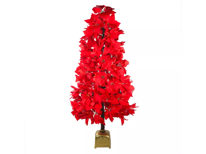 An all-red tree with poinsettia flowers