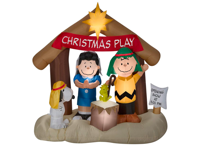 A nativity scene that features the "Peanuts" gang