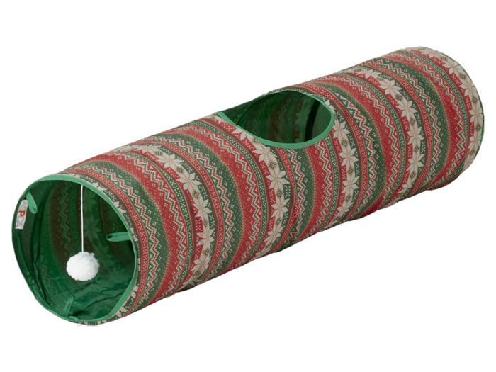 An holiday-themed cat tunnel