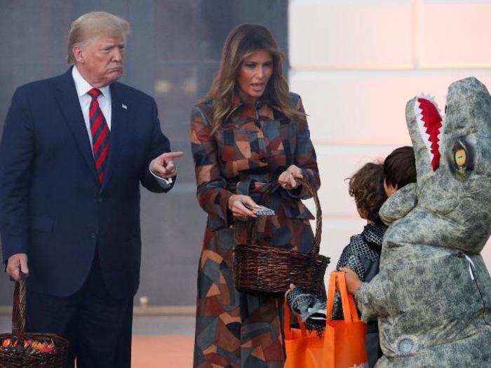 Children lined up to receive candy from President Donald Trump and First Lady Melania Trump.