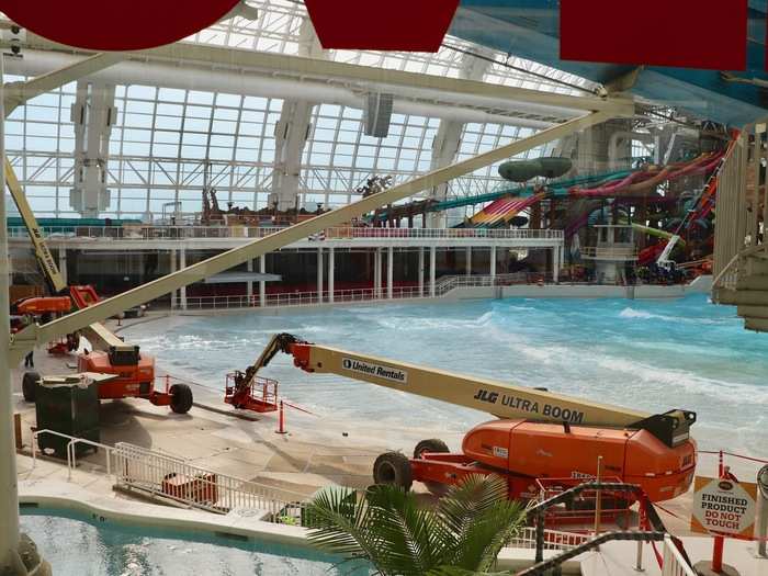 Next to the ice-skating rink, a large window revealed the unfinished DreamWorks Animation water park, which is expected to open on November 27. The park looked like it had a long way to go before completion.