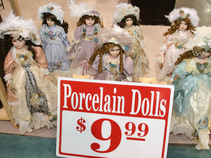 Ceramic or porcelain dolls tend to hover around the $10 price mark.