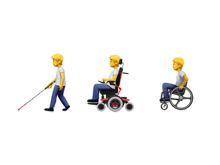 ... and emoji like a person with a probing cane or a person in a motorized wheelchair. Those emoji come in the form of gender-neutral people, too.