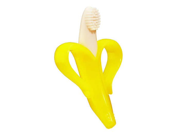 A teether in the shape of a banana