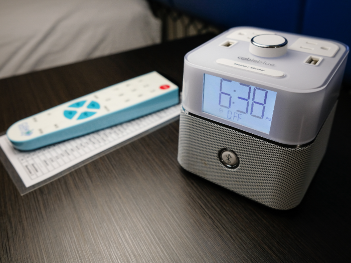 The display on the Bluetooth-enabled alarm clock on the night table was extremely bright — I had to turn it face down on the table when I went to sleep.