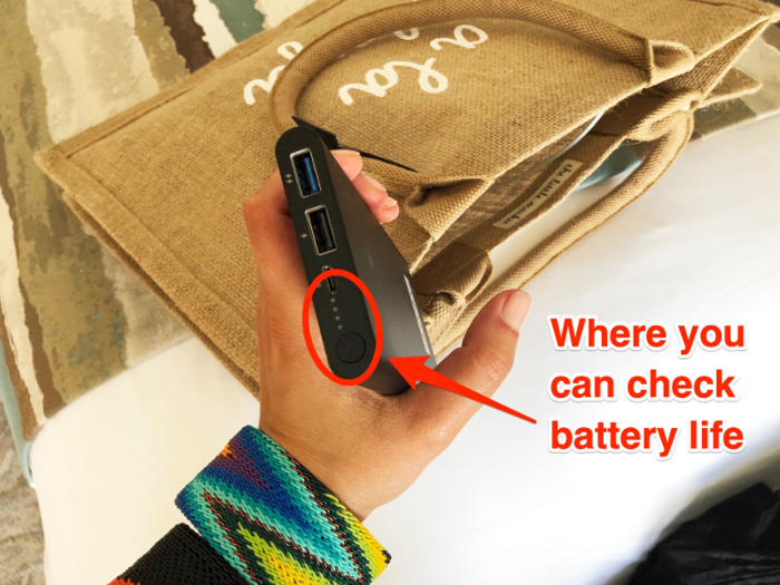 But, when we used the battery at the beach, it would turn on and off intermittently even though it was fully charged. It also was pretty slow to charge — one person had only gained 20% battery life in an hour.