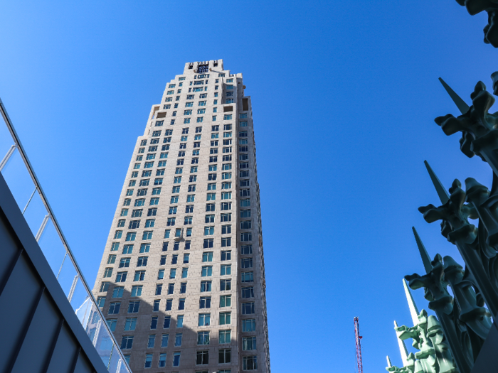 Looking up, you get a clear view of 30 Park Place, which is home to Four Seasons Private Residences perched above a Four Seasons Hotel.