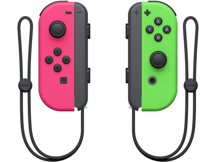 Pink and green Joy-Con controllers