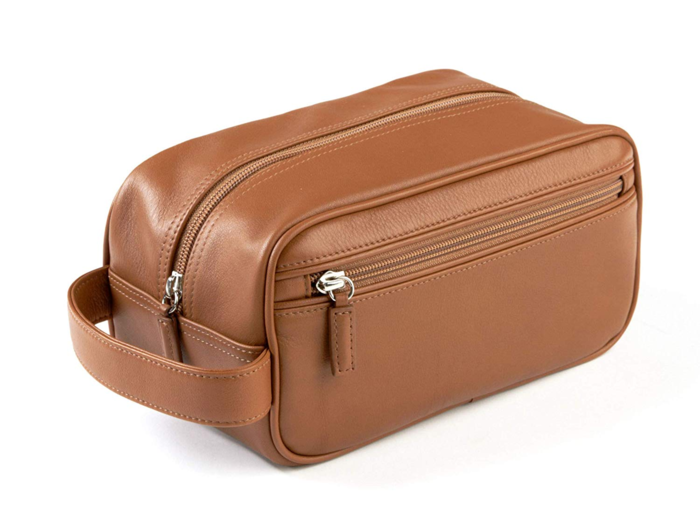 A leather toiletry bag for grooming and beauty essentials