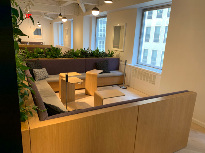 This office has some midcentury elements like a sunken workspace, while the One Liberty Plaza office, for example, is steel themed.