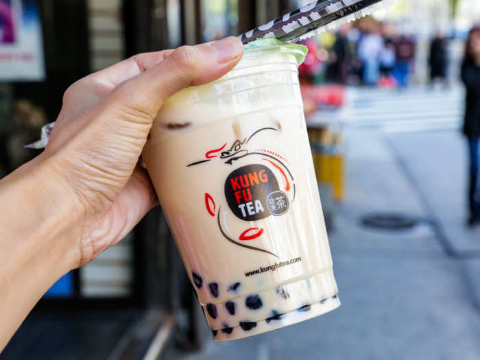 KUNG FU MILK TEA WITH TAPIOCA PEARLS, $4.50 — I must confess, Kung Fu Tea and I have a history, and not a pretty one. When I was in college, a Kung Fu Tea opened up near campus. It was one of the only places to get bubble tea in town, but I remember the tea from that shop always being so poorly made I stopped going.