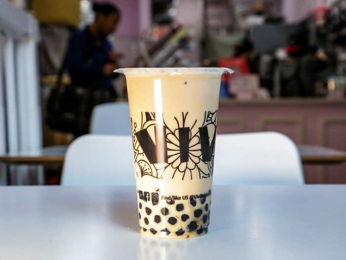 MEDIUM BLACK MILK TEA WITH PEARLS, $4.08 —I can only theorize as to why there were eight cents tacked on to the price tag.