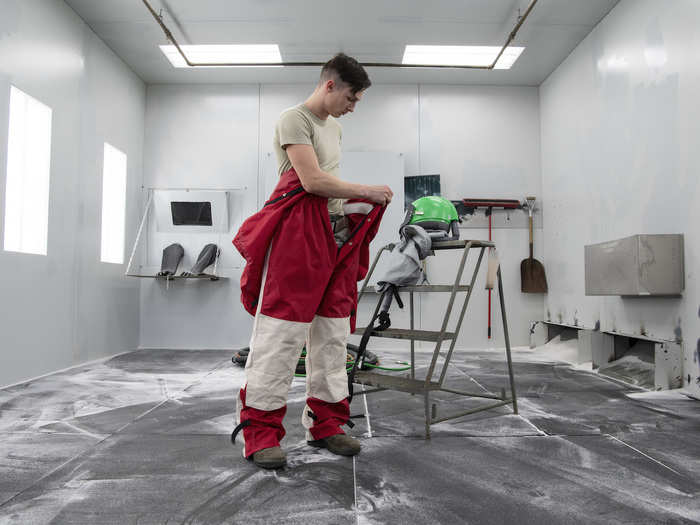 Maintaining this radar absorbent coating on surface of the F-35 is a job that takes very detail-oriented, sometimes tedious work — masking every small area, properly mixing chemicals, applying them precisely, smoothing, and assessing the smallest imperfections. It