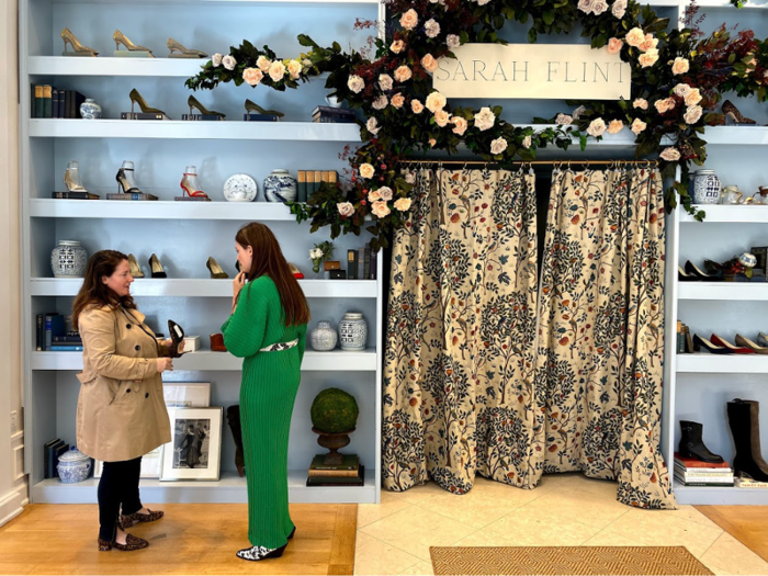 After leaving the Bed Bath & Beyond event, we headed over to a nearby pop-up store for shoe designer Sarah Flint. Expectedly, the store was adorned in stylish patterns and flowers, an aesthetic meant to draw in passersby.