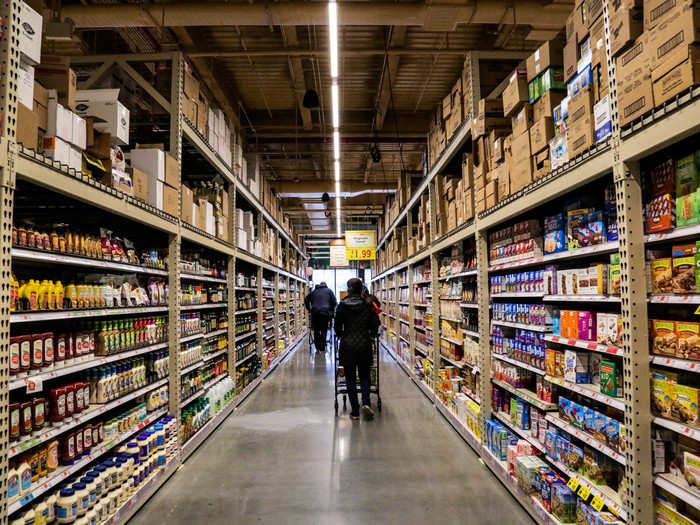 But other parts of the store felt like they catered more to the everyday shopper. The visual of tall shelves stocked with goods evoked the aisles of my favorite warehouse store, Costco.