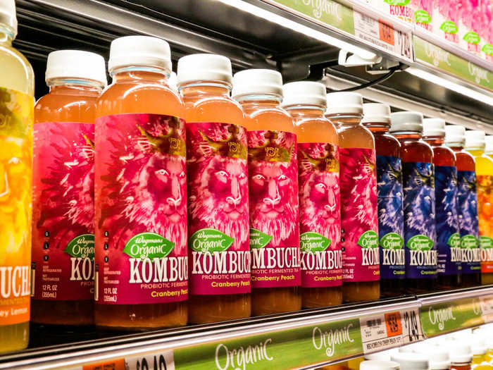 A Wegmans employee handed out samples by the display. I tried the mint lemonade kombucha, and I was impressed by the light, fruity flavor.