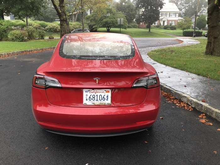 The Model 3 is unadorned except for the Tesla badge. By the way, fit and finish on my test car were superb.