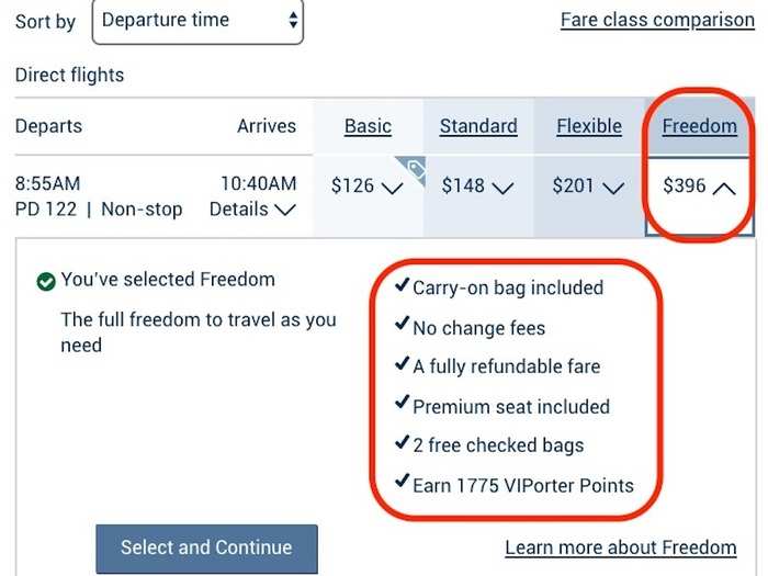 The most expensive ticket option is Freedom fare, which allows passengers to change their flight without paying a fee. This may be a good option if you