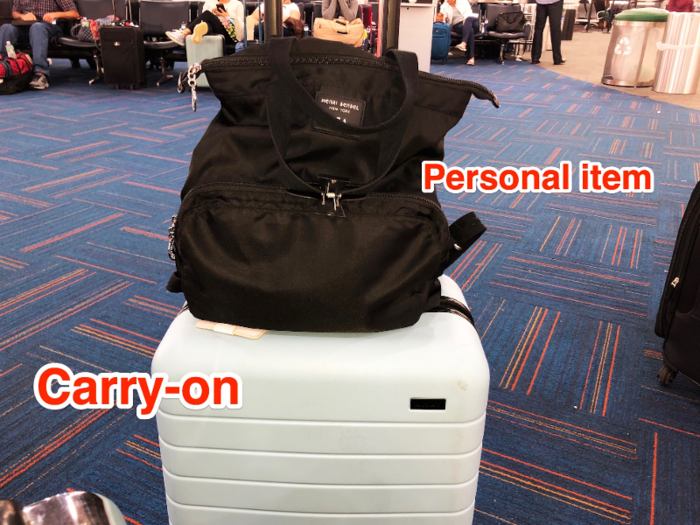 At the time I booked, a basic fare ticket was priced at $182. That ticket restricts travelers to a personal item only — like the small backpack below — and doesn