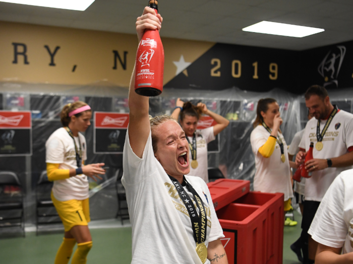 Then, once they got to the locker room, they celebrated some more.