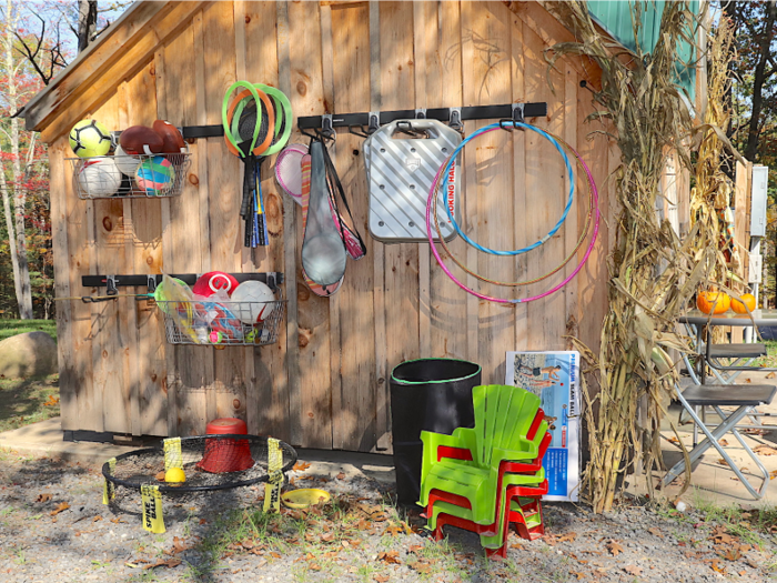 Outside the shack, there are plenty of toys available, like Hula Hoops and balls. There are also bigger yard games nearby, like a ping pong table and corn hole.